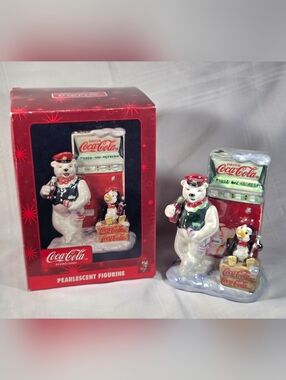 Coca Cola Red & White Polar Bear And Penguin Pearlescent Figurine